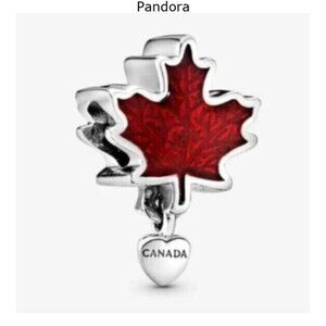 Love Canada Maple Leaf Charm in Sterling Silver, Red Enamel Pandora Compatible